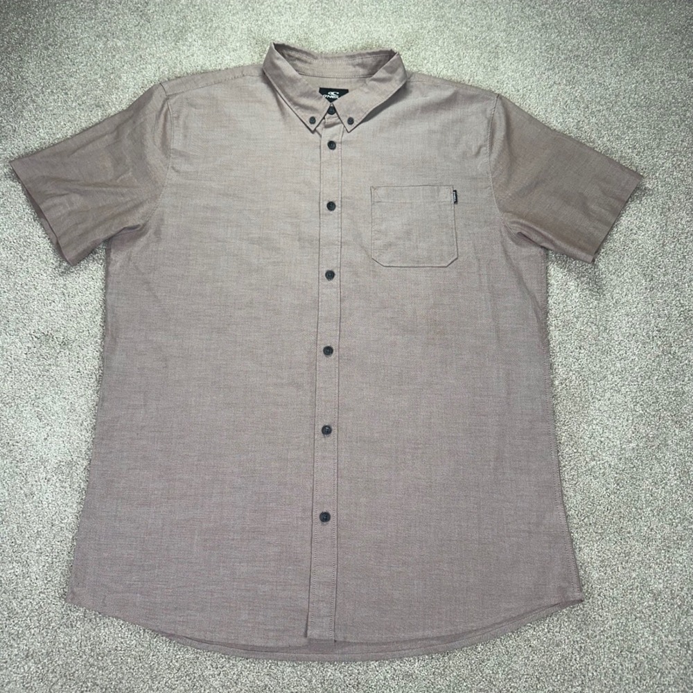 O'Neill‎ Mens XL Button Down Shirt Mauve Brown Short Sleeve Modern Fit Coastal